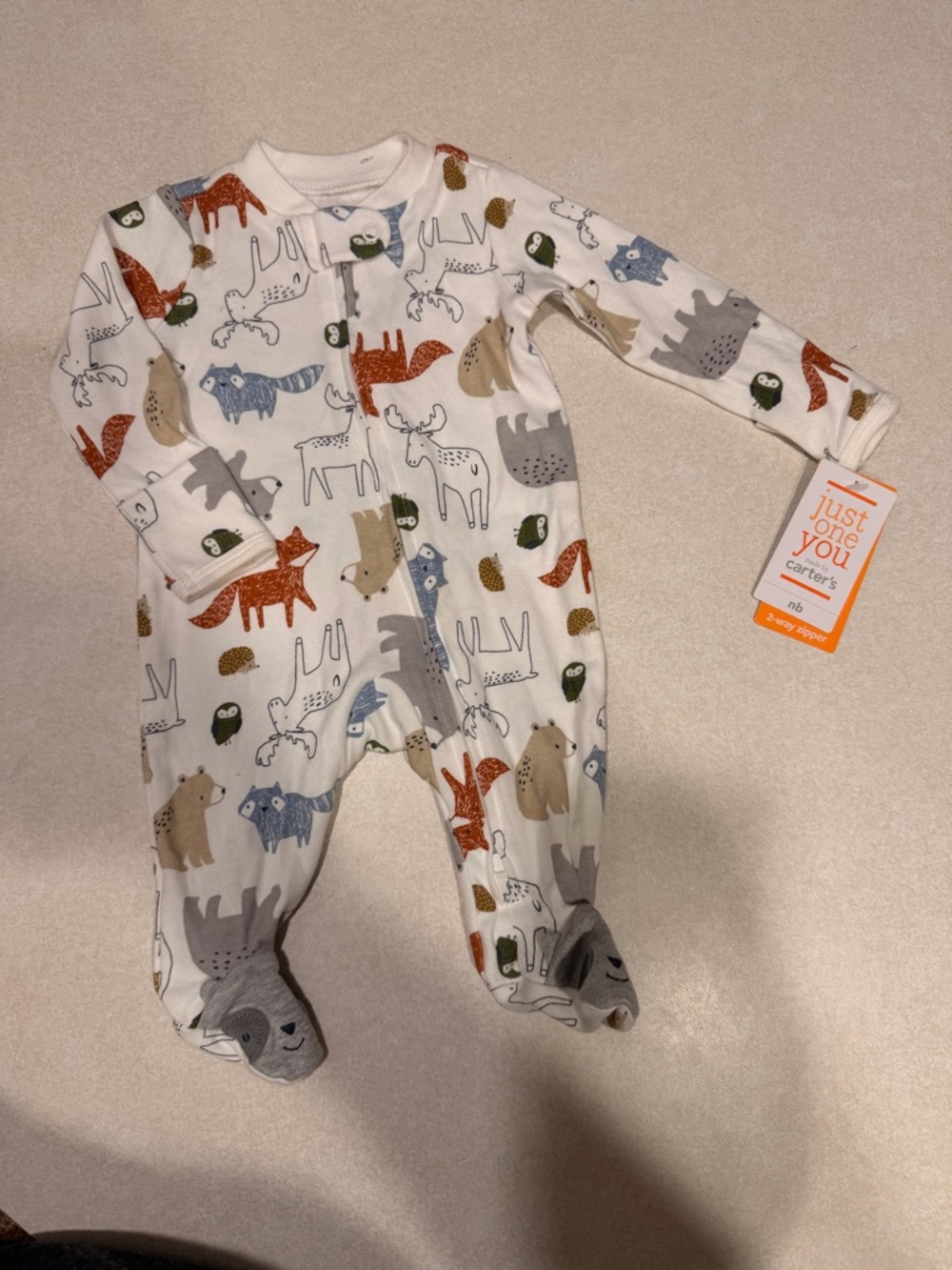 Carter's White Woodland Animals Footed One-Piece